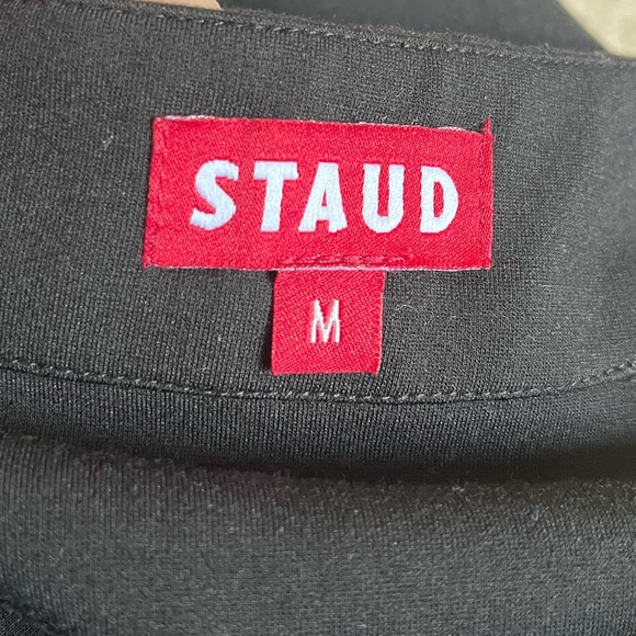 Staud Black Rayon Blend w Vegan Faux Leather Saffron Skirt Sz. M - Picture 5 of 5